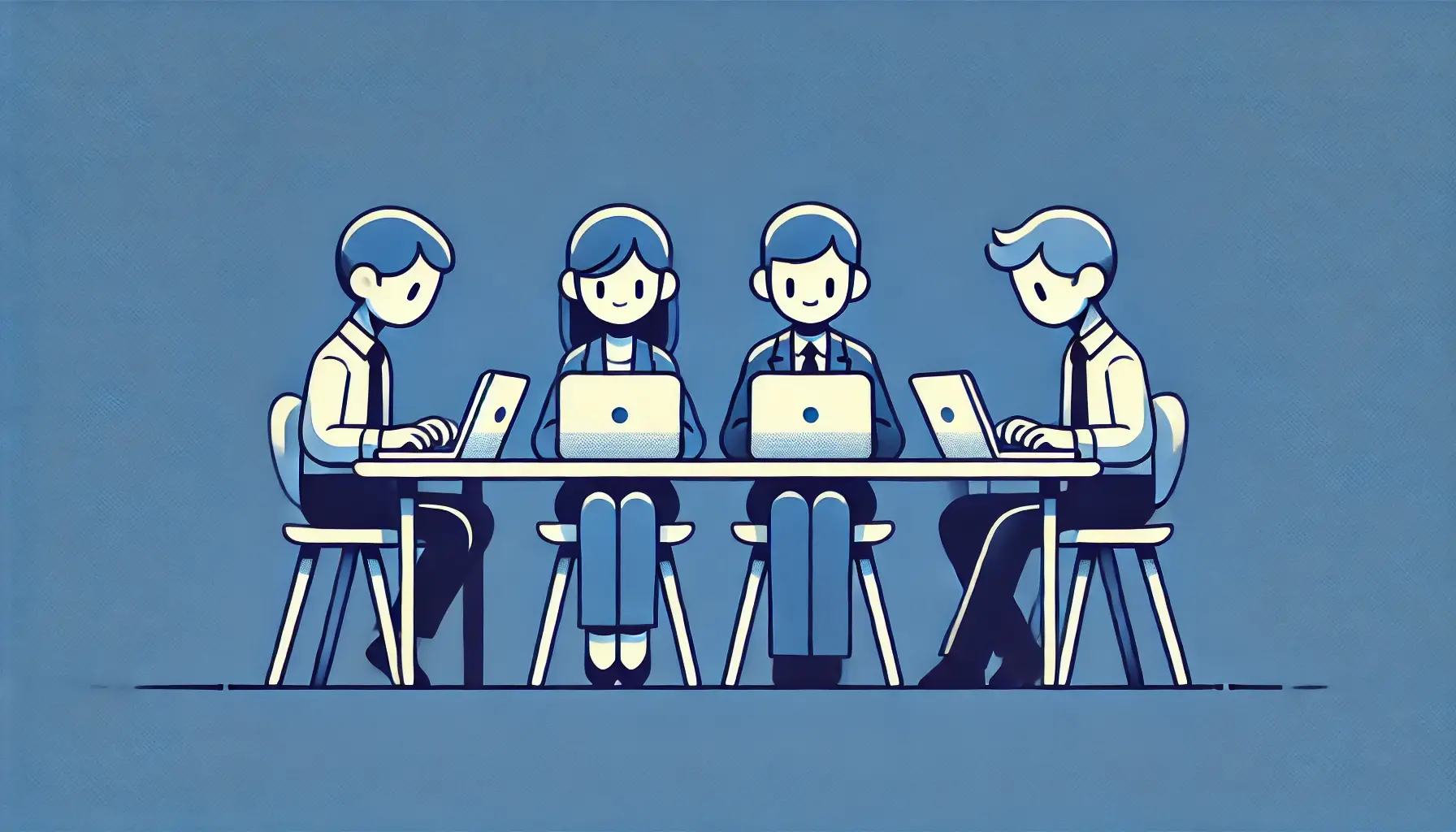 Team illustration depicting developers working together in a cartoon style for a saas tool website